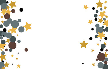 Gold, blue, brown, black confetti with circles and stars. Cosmic shine. Christmas abstract pattern. Beautiful illustration for postcard, banner, web. Background for the image. Vector illustration