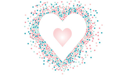 A big heart. A large heart consisting of multi-colored circles forming a heart. Inside the large heart is a small one with a glow effect. The color of the circles is multicolor.
