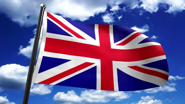 United Kingdom, UK - flag and sky in background - 3D 4k animation (3840 x 2160 px)