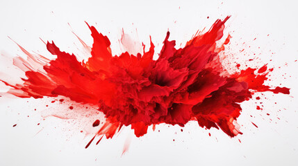 abstract red paint, brush strockes explosion on white background