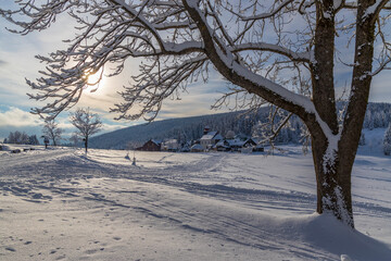 Winter landscape around Mala Upa, Giant Mountains (Krkonose), Northern Bohemia, Czech Republic - obrazy, fototapety, plakaty