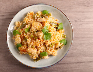 Turkey fillet, beans, peas and rice