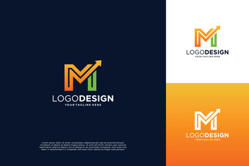Letter M Financial Chart Logo Design. accounting, business, financial logo - obrazy, fototapety, plakaty
