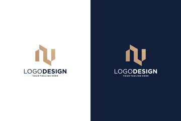 initial letter N logo design real estate concept. Letter N building logo template - obrazy, fototapety, plakaty