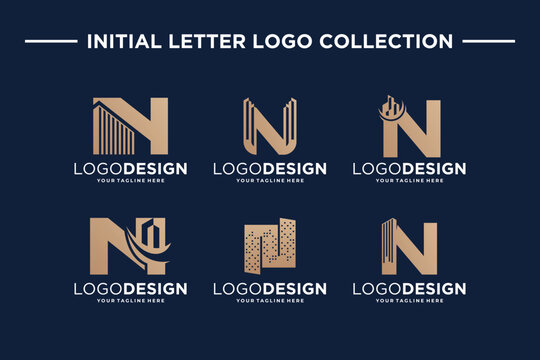 Set of initial letter N logo design real estate concept. Letter N building logo template