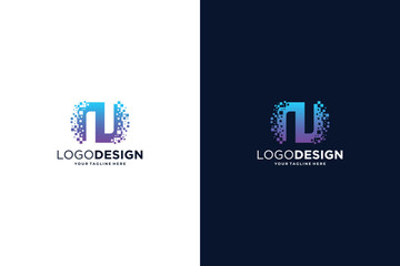 Letter N modern digital dot connection logo design inspiration