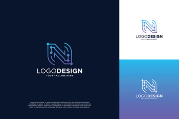 Letter N modern digital dot connection logo design inspiration - obrazy, fototapety, plakaty