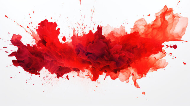abstract red paint, brush strockes explosion on white background