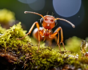 Miniature Ant Discovering Serene Moss. Exquisite Super Macro Snapshot for Nature Enthusiasts