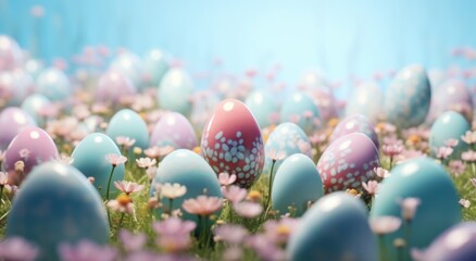 Fototapeta na wymiar easter eggs sitting in a background of flowers