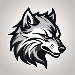 a grey and black wolf head on a white background with a gray background