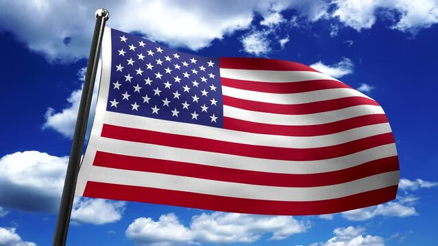 USA, United States of America - flag and sky in background - 3D 4k animation (3840 x 2160 px)