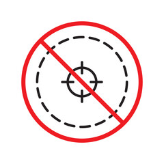 Prohibited aiming vector icon. No aim icon. Forbidden aim icon. Warning, caution, attention, restriction, danger flat sign design. Target symbol UX UI