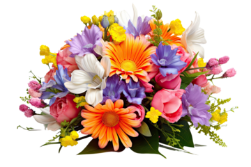 A colorful bouquet of mixed spring flowers, symbolizing freshness and natural beauty