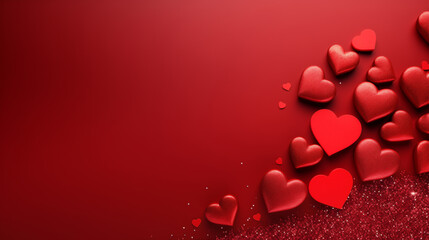 Red hearts on red background. Valentine's Day background. Love symbols