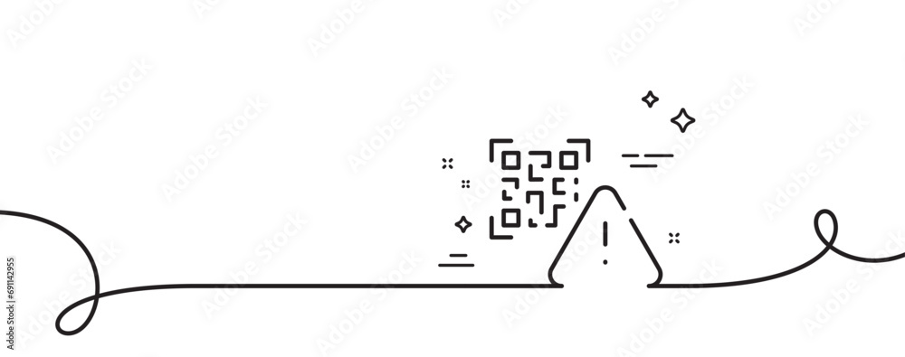 Poster qr code line icon. continuous one line with curl. scan barcode sign. certificate warning symbol. qr 