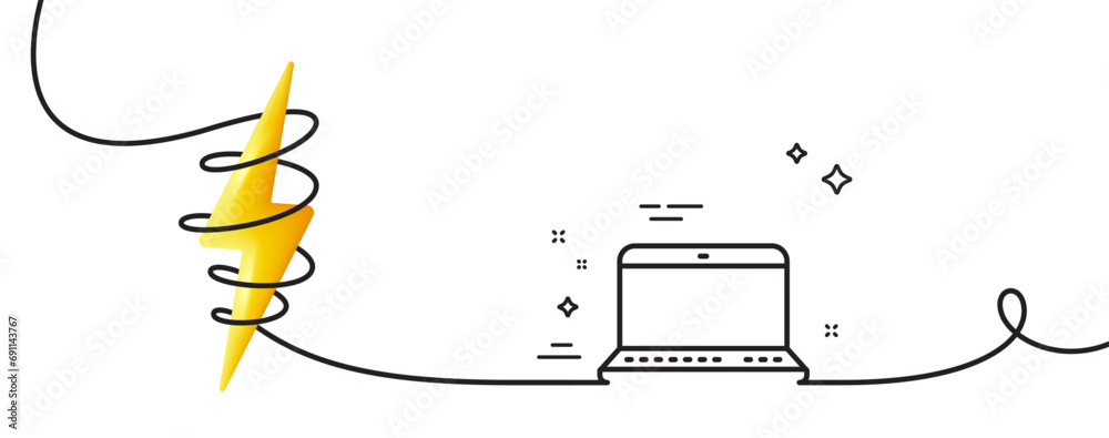 Poster laptop computer icon. continuous one line with curl. notebook sign. portable personal computer symbo