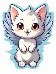Cartoon sticker sweet angel kitten, AI