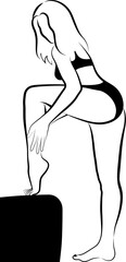 Sketch of a woman in a bikini touching her leg - 691144131