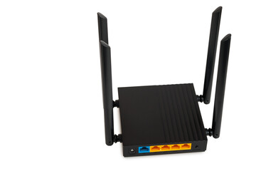 Fototapeta premium Wi-Fi router wireless Internet transmitter in the office and at home, isolated on white background, close
