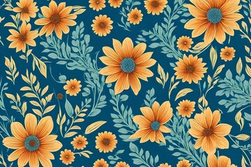 vector postcard with retro flowers on blue background