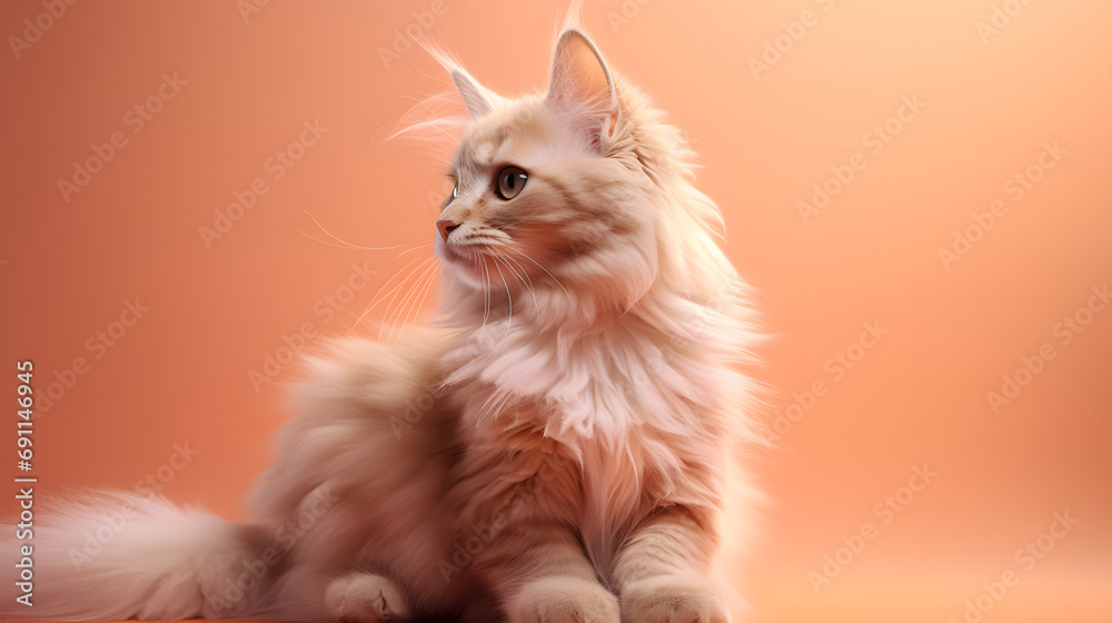 Wall mural Majestic Longhair Cat in Soft Peach Light