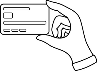 Hand Holding Bank Card for Coloring. Payment by Credit Card. Financial savings. Business and Finance Concept. Vector illustration