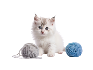 An adorable, fluffy kitten playing with a ball of yarn, emphasizing the texture of the fur and yarn