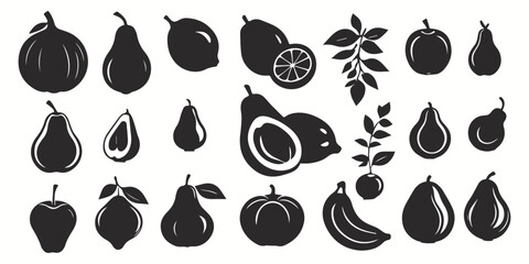 Avocados silhouettes and icons. Black flat color simple elegant white background Avocados animal vector and illustration.