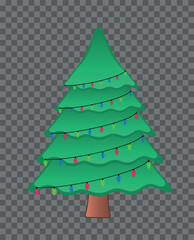 Christmas tree with garlands. Green New Year tree with colored garlands. Garlands of colored light bulbs. Vector illustration EPS10.
