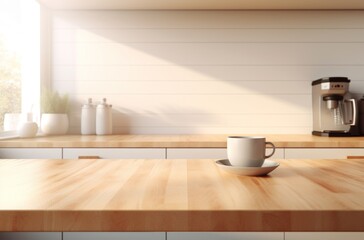 Fototapeta na wymiar kitchen set with wooden countertop and coffee table