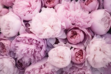 many pink and white peonies are displayed