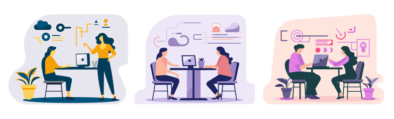 Coworking people - flat color vector illustration