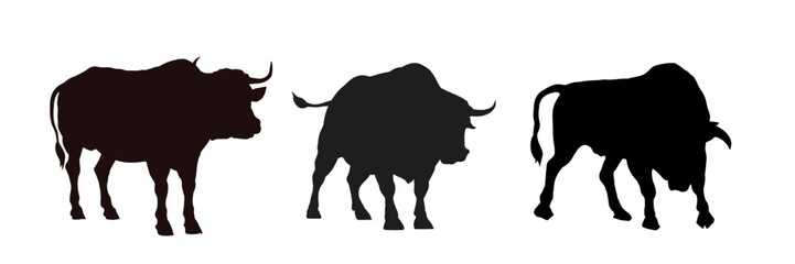 Set of  silhouette of a bull