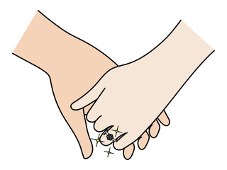 手を握る女性の薬指に輝くエンゲージリング