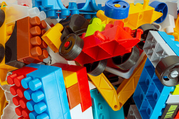 A set of parts for constructor blocks for assembling models, a children's game for the development of preschoolers - obrazy, fototapety, plakaty