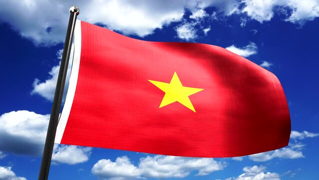 Vietnam - flag and sky in background - 3D 4k animation (3840 x 2160 px)