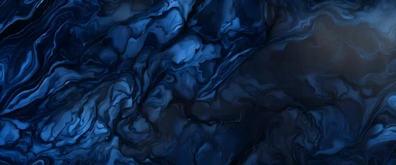 Foto op Canvas Dark blue glossy marble pattern monochromatic background. © Salma