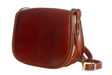 Women's leather bag with shoulder strap made of soft buffalo leather in red color, isolated on...
