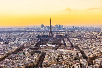 Gordijnen Aerial sunset view of Paris with Eiffel tower from Montparnasse Tower, France. © Xavier Lorenzo