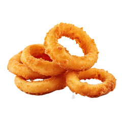 fried Onion rings, side view, in an isolated and transparent PNG in a comfort food-themed, photorealistic illustration. Generative ai