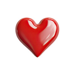 a 3D red heart, glossy with form, top view, in an isolated and transparent PNG in a Love/Valentine-themed, photorealistic illustration. Generative ai