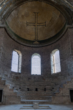 ISTANBUL, TURKEY - MARCH 25, 2023: Interior Hagia Eirene only surviving orthodox church that has not been converted into a mosque