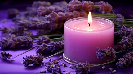 Obraz na płótnie Canvas candles and lavender flowers