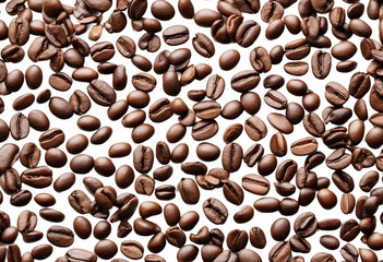 Obraz premium Panoramic coffee beans isolated on white and transparent background