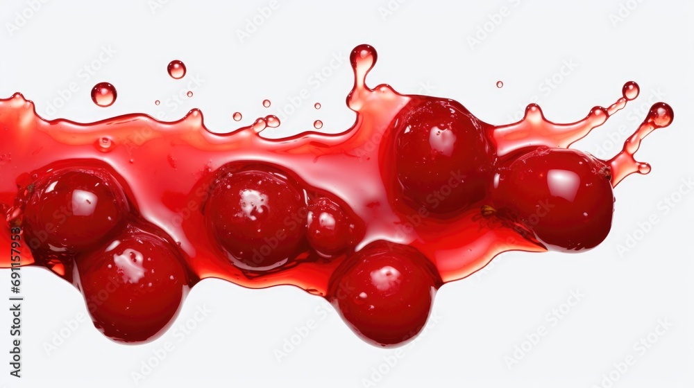 Poster A close-up view of a liquid filled with cherries. This image can be used to depict refreshing beverages or as a visual element for food and drink-related content