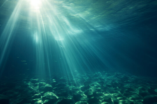 underwater, rays of sunlight penetrating from the surface, waves above, nobody © -=RRZMRR=-