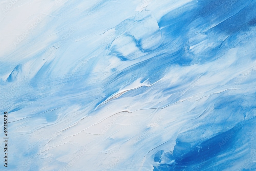 Poster a close-up view of a painting featuring shades of blue and white. this versatile image can be used i