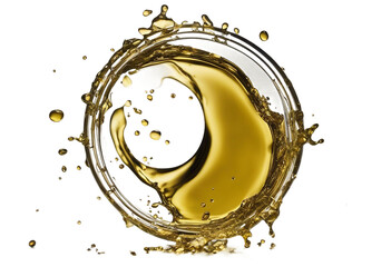 Splash of olive or engine oil arranged in a circle isolated on transparent background