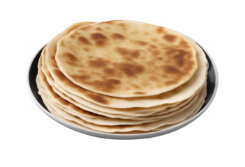 Stack of thin crepes in plate isolated on transparent or white background
